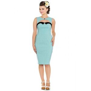 Hell Bunny Vixen aqua polka dot "Miley" pin-up / rockabilly style dress. SMALL